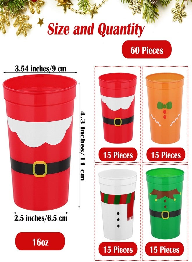 Kochorie 60 Pieces Christmas Plastic Party Cups 16 Ounces Christmas Plastic Tumblers Disposable Holiday Stadium Cups Santa's Belt Plastic Tumblers Assorted Styles for Christmas Party Supplies - Image 2